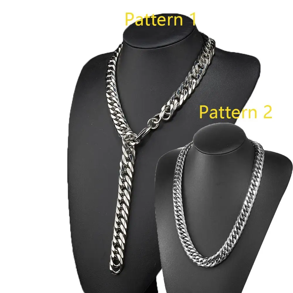 13/16/19/21MM Huge Heavy Adjustable Length Choker Tail Stainless Steel Silver Color Cuban Curb Chain Men Women Necklace/Bracelet