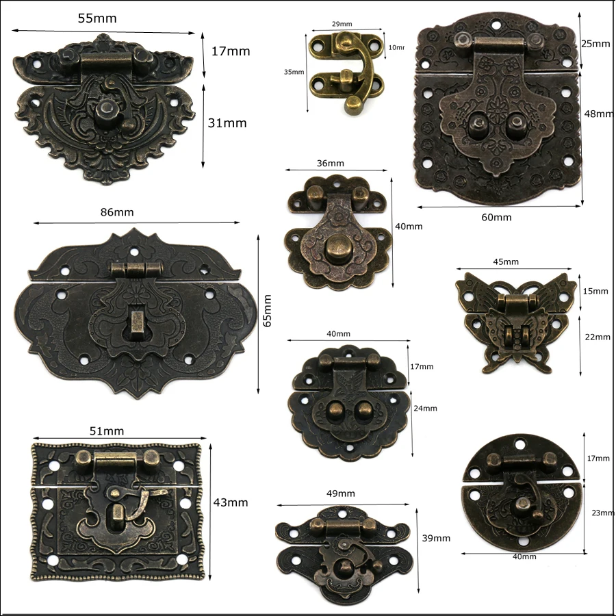 1PC Retro Furniture Wooden Jewelry Box Hasp Decorative Latch Clasps Lock Padlock Hasp With Screws