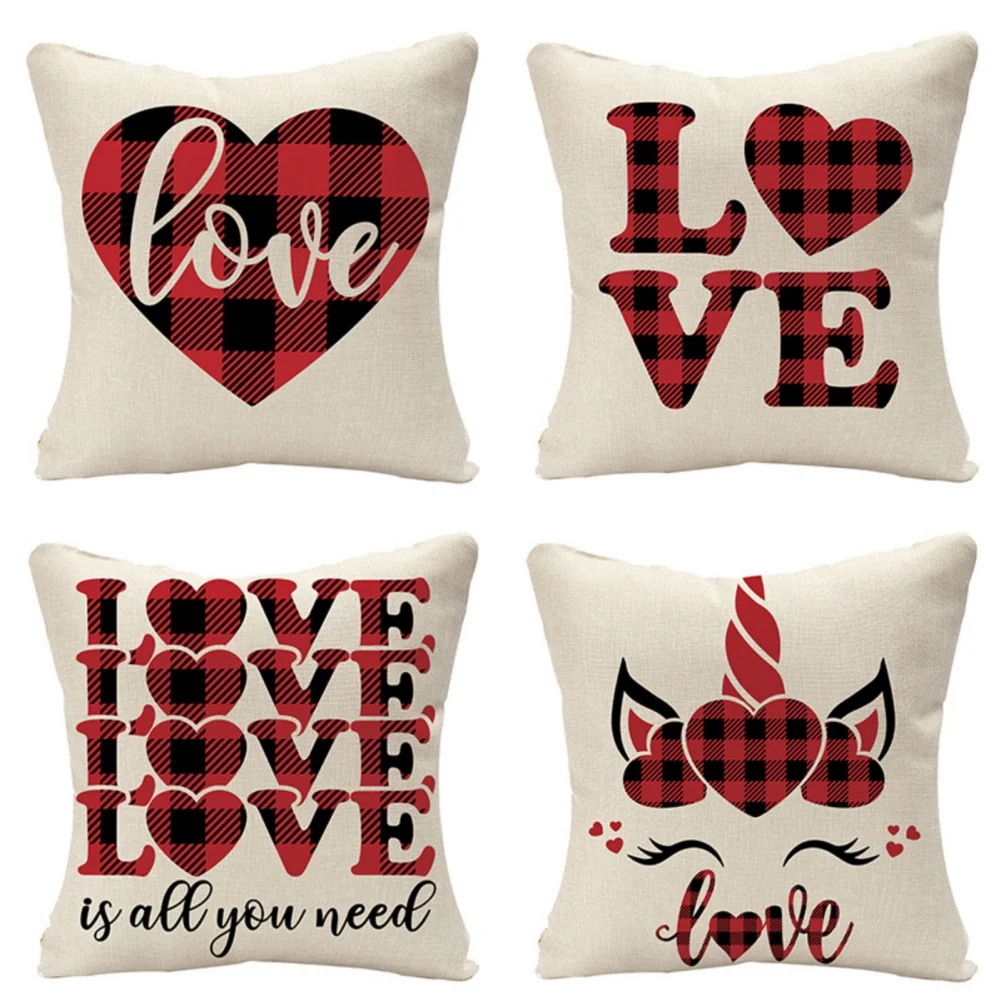 45x45cm Valentine's Day Linen Pillow Case Sofa Pillowcase Case Seat Car Throw Pillow Decorative Cushion Cover Home Supplies