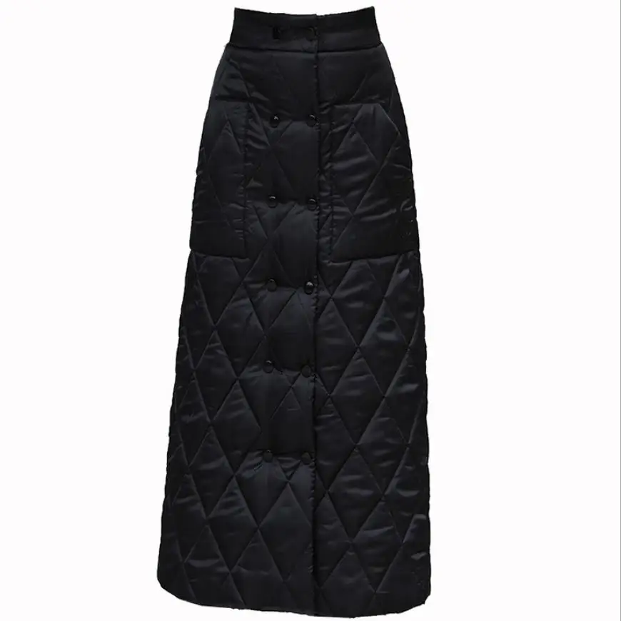 New arrival winter cotton padded skirt women high wasit a-line double breasted long skirt