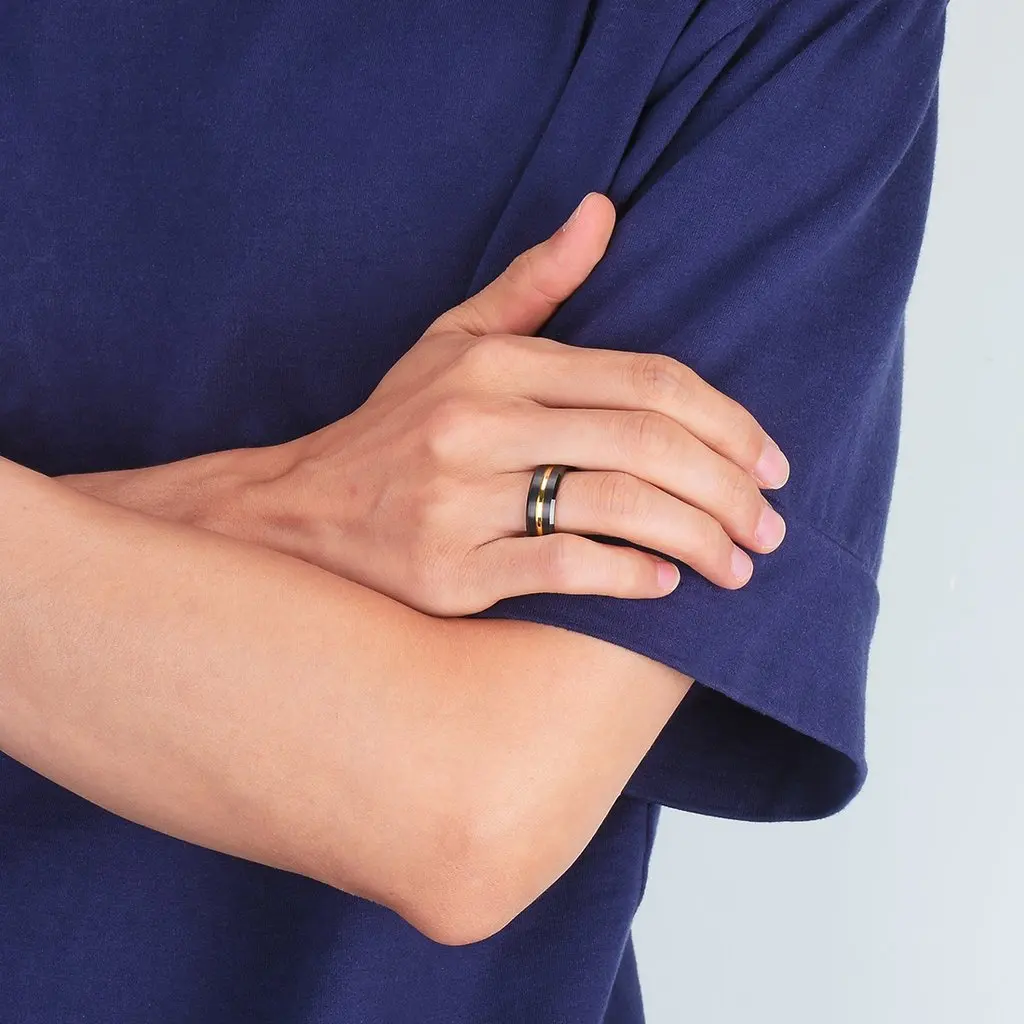 Mode Für Männer 8mm Gold Farbe Nut Abgeschrägte Kante Wolfram Hochzeit Carbon Faser Ring Punk Zahnrad Edelstahl ring Für Männer – Detail 12