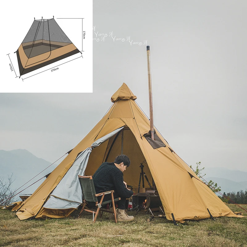 

Pyramid Tent Indian Shelter Anti-Rainstorm Outdoor Camping Tent Yurt with Chimney Hole 400*350*240cm Include Hanging Inner Tent