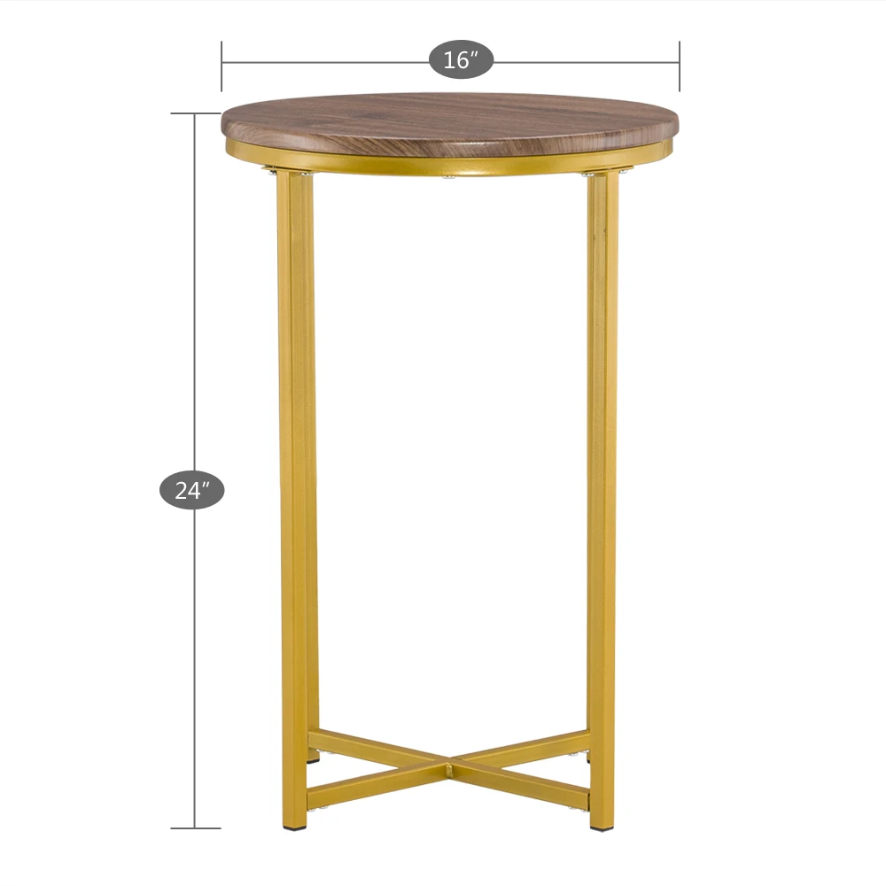 Side/Coffee/Sofa Table Round Edge Table Single-Layer Wood Grain Multifunctional Simple Cross Foot 40.5x40.5x61cm Gold U.S. Stock