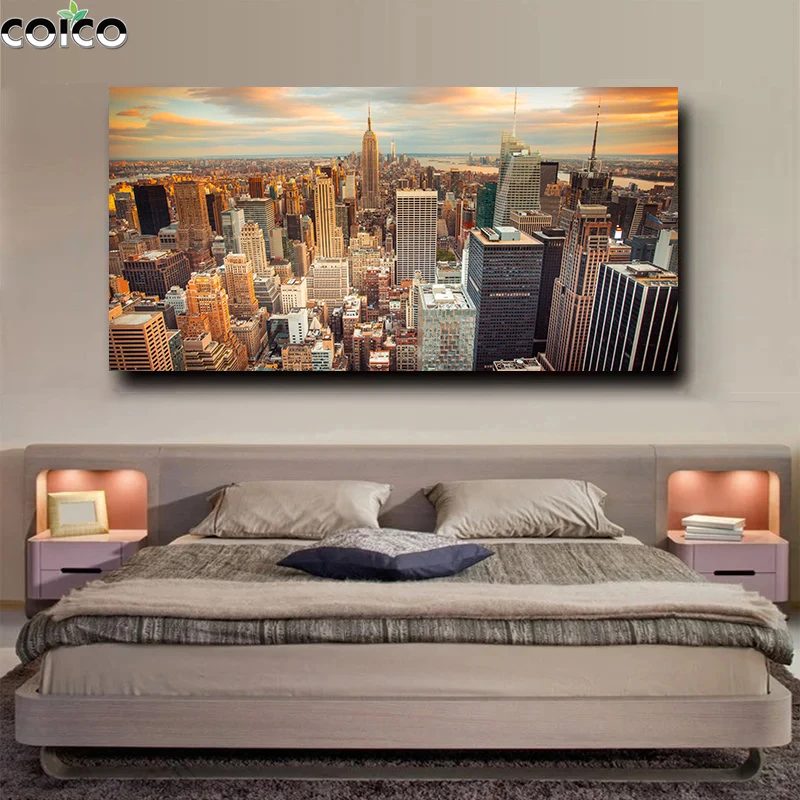 

American New York City Wall Art Canvas Painting with Frame Building Landscape Poster and Prints Hd Print Home Decor Picture