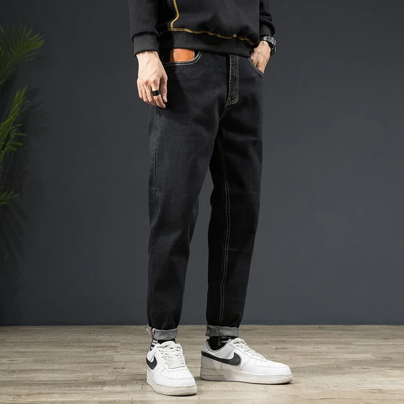 Summer New Style Jeans Korean Elasticity Casual Trousers Simplicity Trend Loose Straight Fashion Men's Nine Points Denim Pants