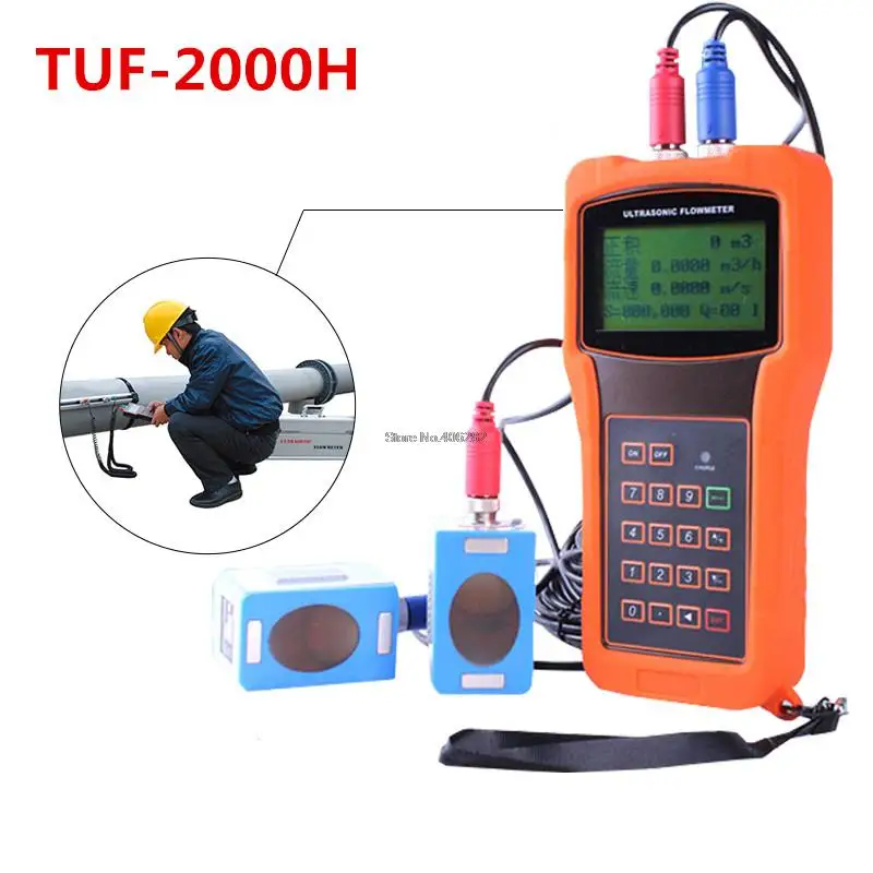 Portable Ultrasonic Flow Meter TUF-2000H with TM-1 Transducer DN50-700mm Handheld Flowmeter