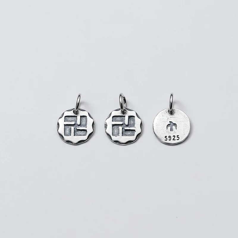 925 Sterling Silver Buddhism Symbol Round Charms Double Sides Carved Pattern Silver Pendant DIY Jewelry Decoration Findings