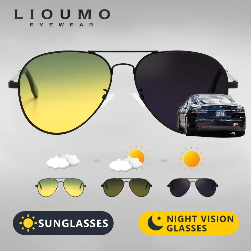 LIOUMO Pilot Sunglasses Polarized Men Photochromic Day Night Driving Glasses Women Chameleon Goggle UV400 lentes de sol hombre