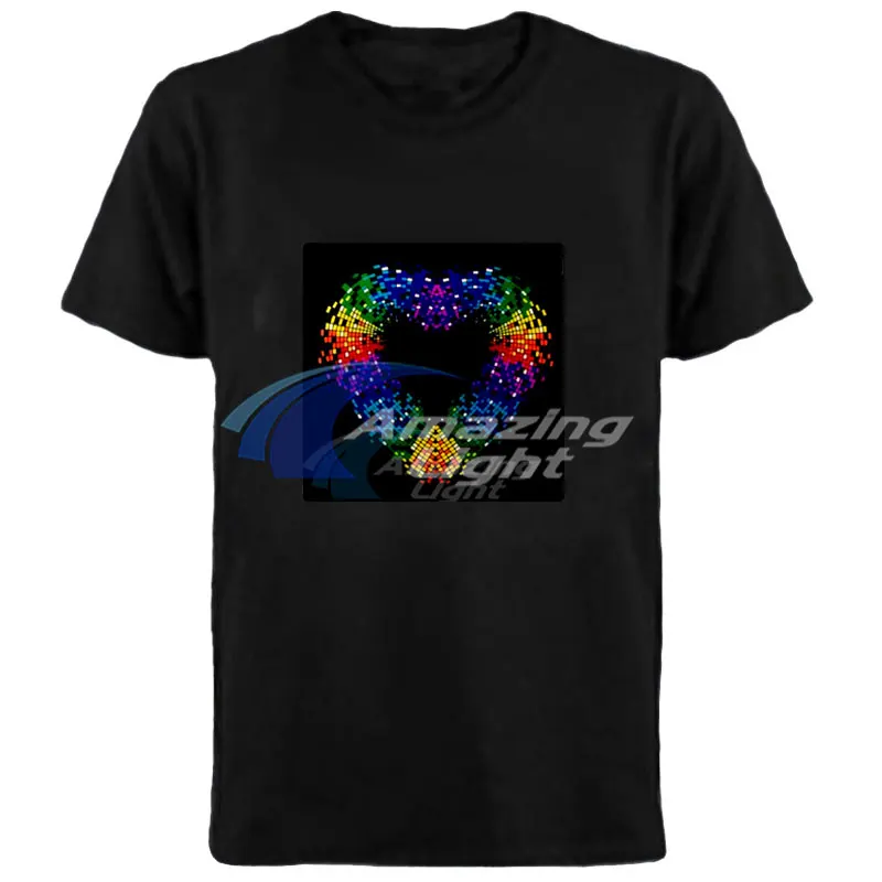 LED Men's Party Light Up El Panel T Shirt Music Rhythm Sound Activated Flashing El Panel T-shirt