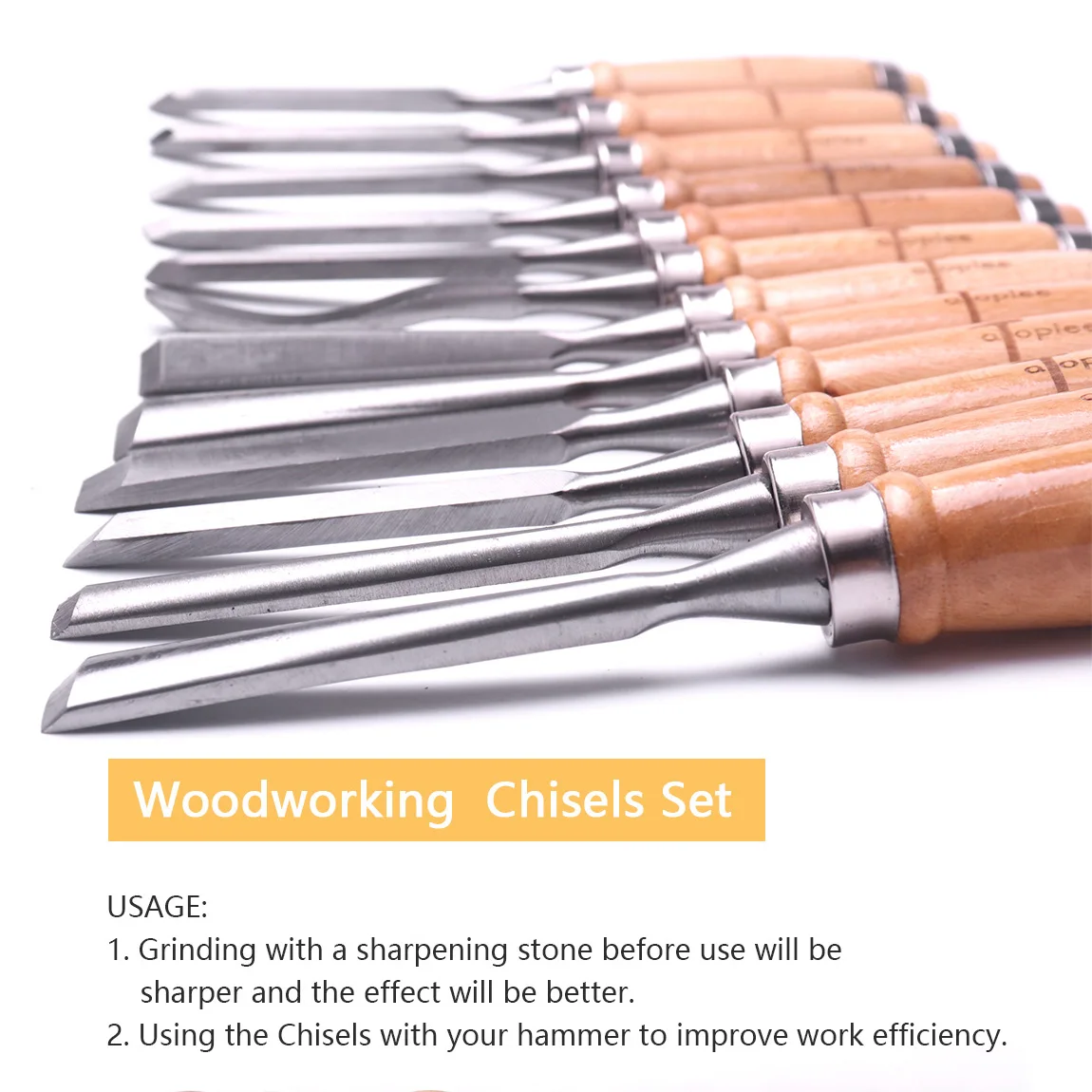 CHEERBRIGHT 12Pcs Alloy steel 8 Inch Wood Carving Chisel Carpenter DIY Engraving Woodworking Carving Hand Chisel Multi-type