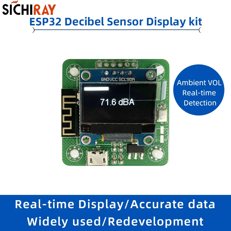 ESP32 Decibel Sensor Display Kit With 0.96 inch Oled Screen Volume Detection Accurate Data Redevelop