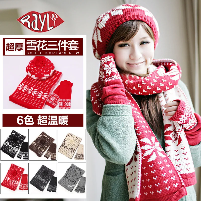 Warm Beanies Hat For Girl Ring Scarf Pompoms Winter Hats Knitted Caps Scarf Gloves 3PCS Fashion Winter Hat Scarf Set For Women