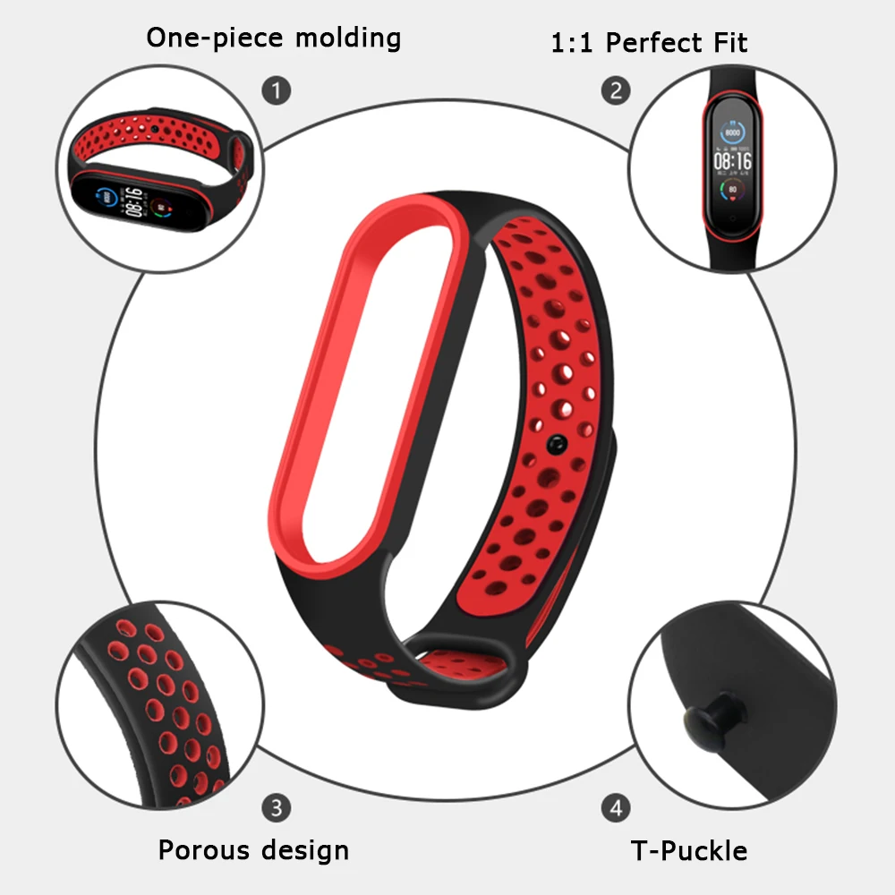 Correa de silicona para reloj Xiaomi Mi Band 5 y 6, pulsera transpirable para reloj inteligente Mi Band 3, band4, 5 y 6