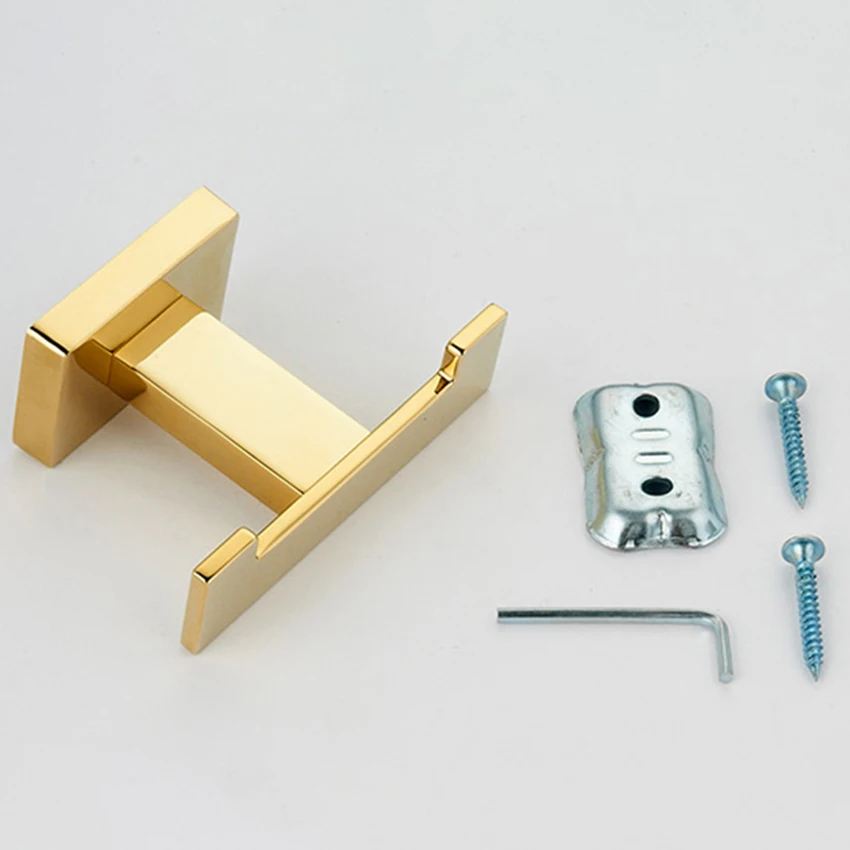 Zinc Alloy Gold Bathroom Double Hook Robe Hooks Wall Mounted Hat Clothes Peg Hanger For Living Room Kitchen Hanging Rack Holder