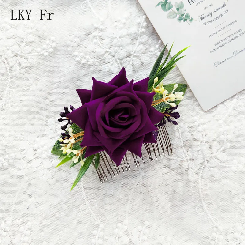 Lky fr enfeites de cabelo para noiva, acessórios de casamento floral, pentes para cabeça, flores, artificiais, vermelhas, damas de honra, decoração de festa