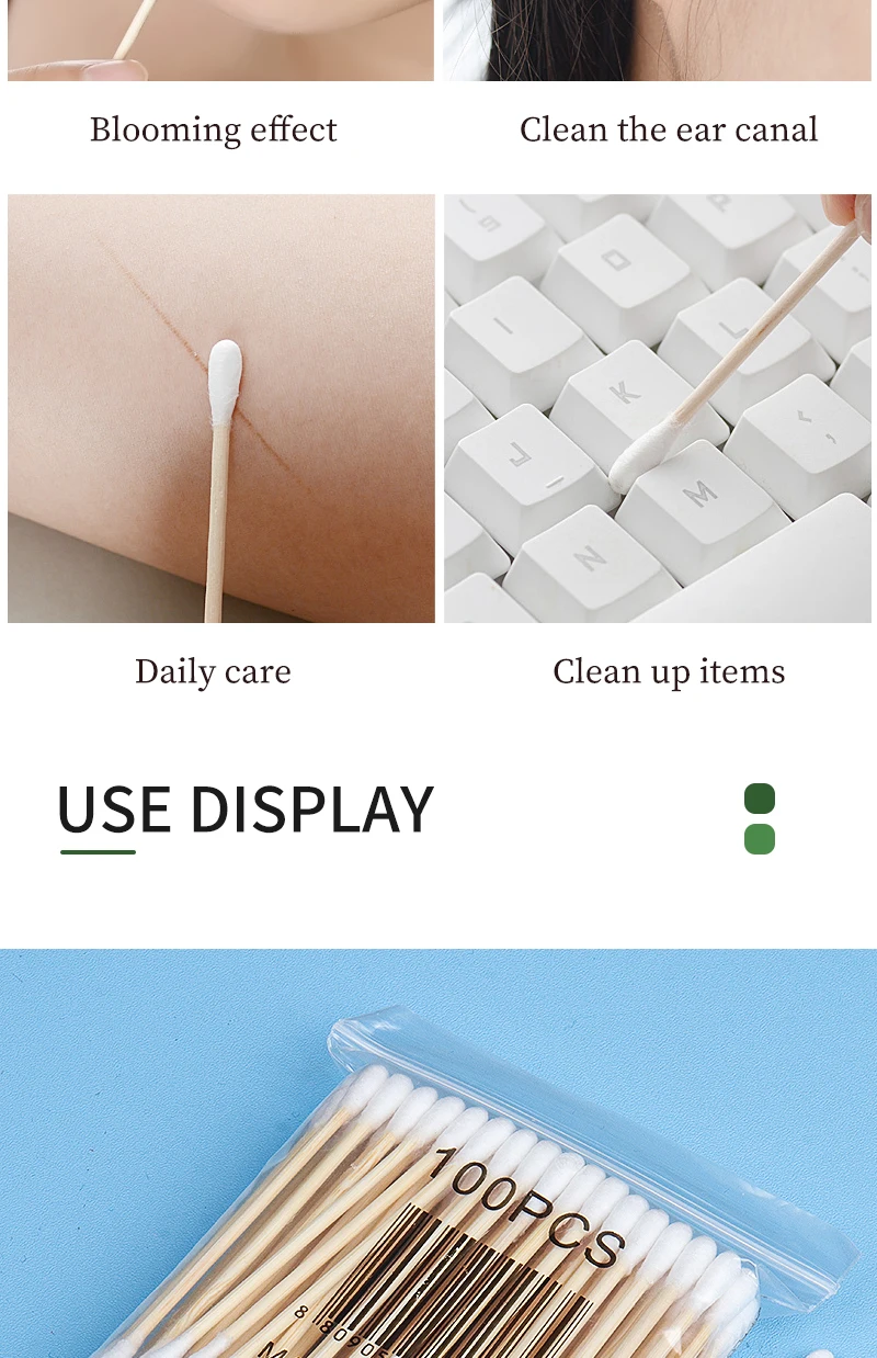 100 stücke Doppel Kopf Baumwolle Tupfer Holz Sticks Baumwolle Tupfer Microbrush Einweg Baumwolle Knospen Für Schönheit Make-Up Nase Ohren Reinigung – Detail 8