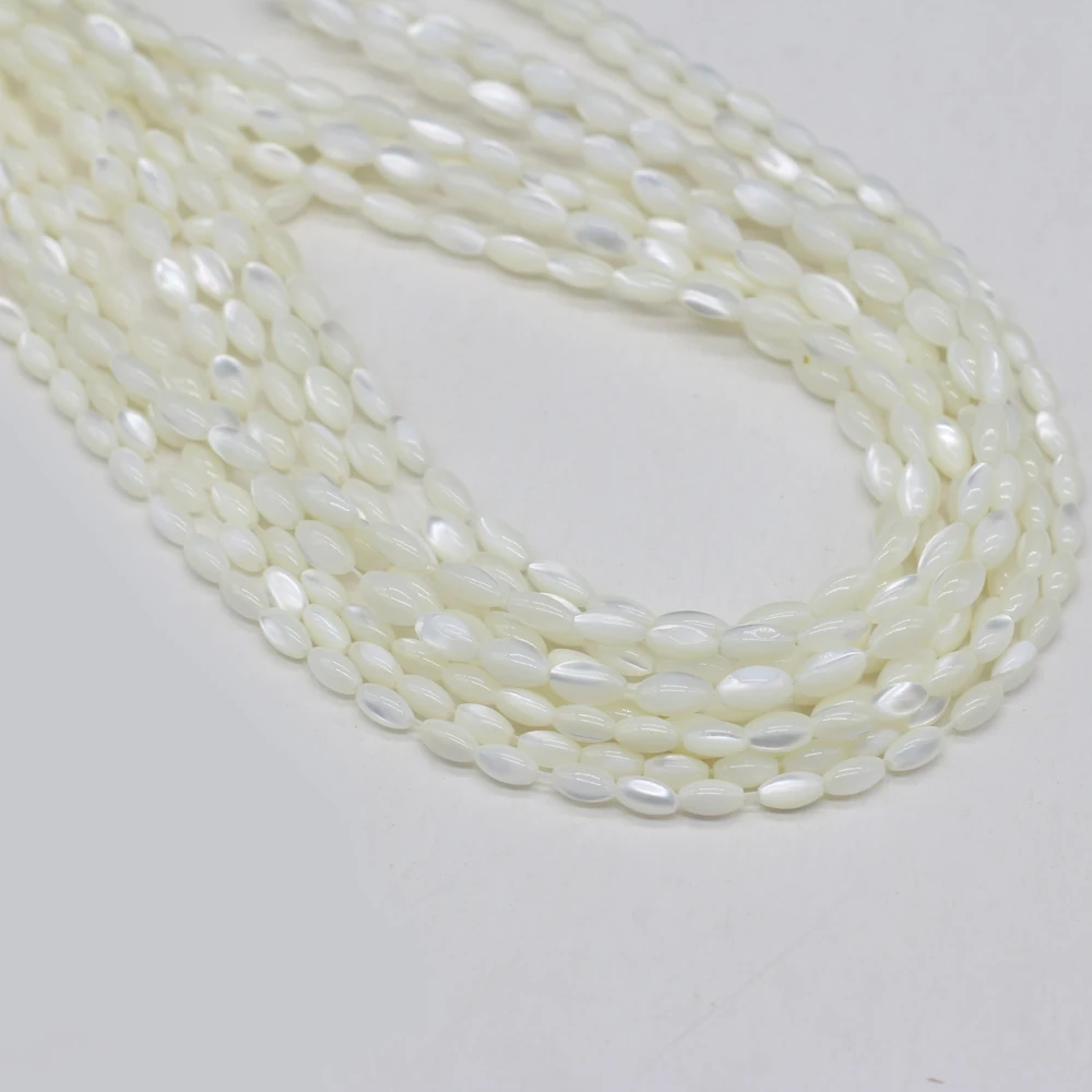 Rice Shape White Natural Mother of Pearl Shell Bead Oval Top Shell Beads for Jewelry Making DIY Crafts Necklace Bracelet 14\'\'