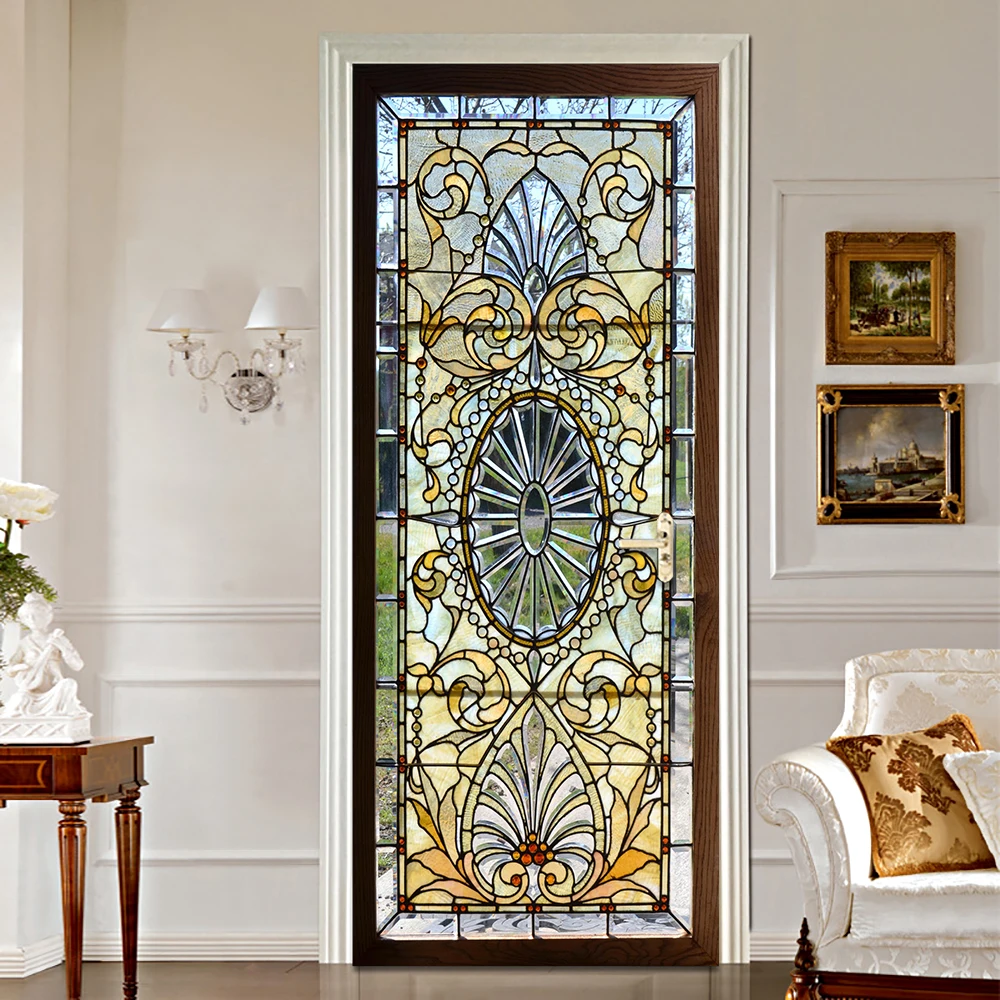 2pc/set Simulated Transparent Glass DIY Door Wall Stickers Home Decor Living Room Vinyl Mural Peel & Stick Waterproof Wallpaper