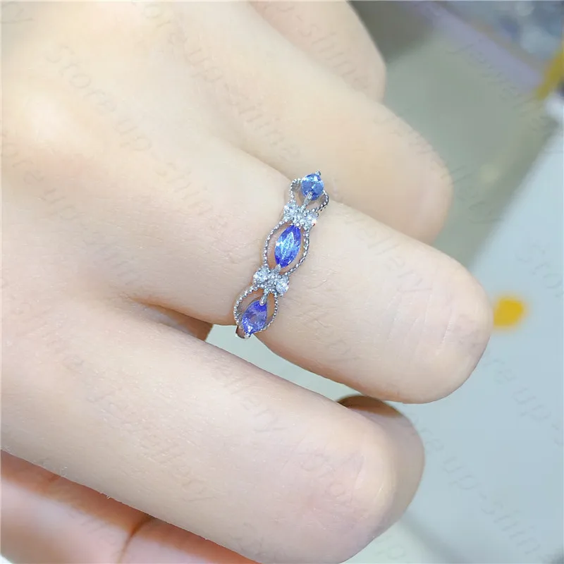 Super beautiful high-quality tanzanite ring, 925 silver women's new ring, demonstrating youthful temperament