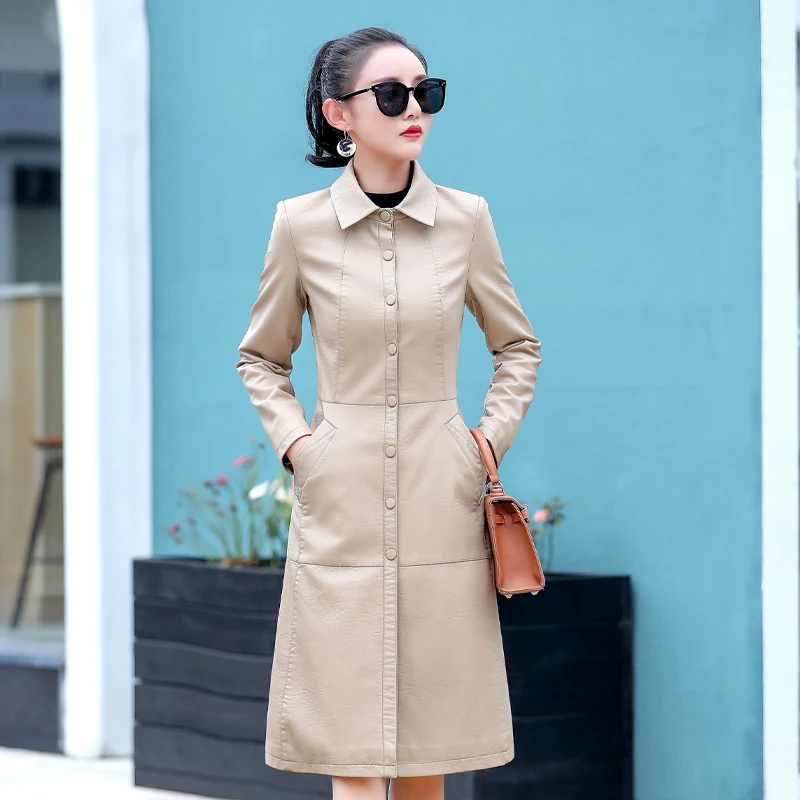 Spring And Autumn New Women Genuine Leather Long Jacket Female Mid-length Slim Korean Sheepskin Trench Coat Trendy Lady Overcoat