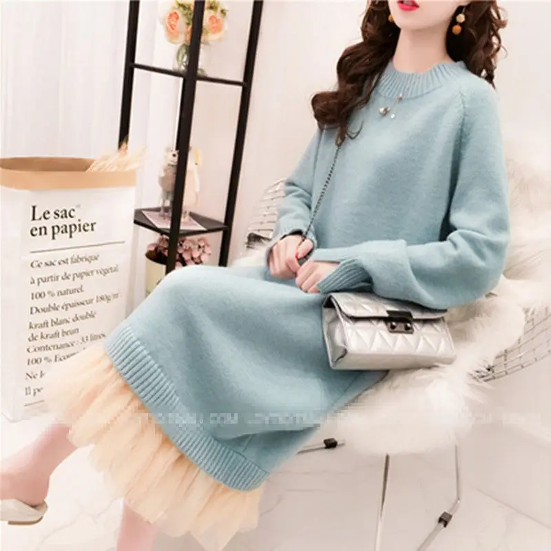 

Dress Women's Autumn and Winter Chiffon Stitching Sweater Dress Women's Long Woman Dresses Vestido De Mujer Femme Robe