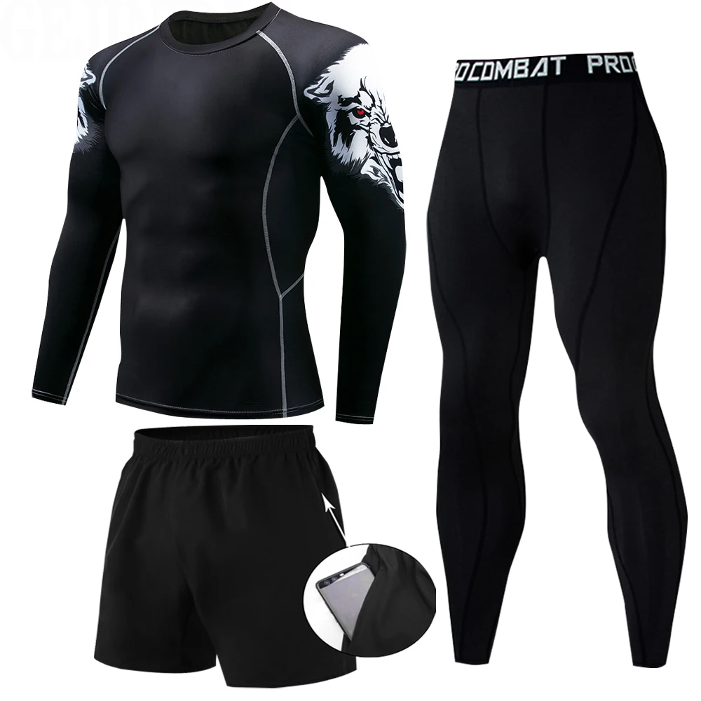 New Wolf Head Thermal Underwear Suit men's Long Quick-Drying Antibacterial Stretch Men's Thermal Underwear 3-Piece Set