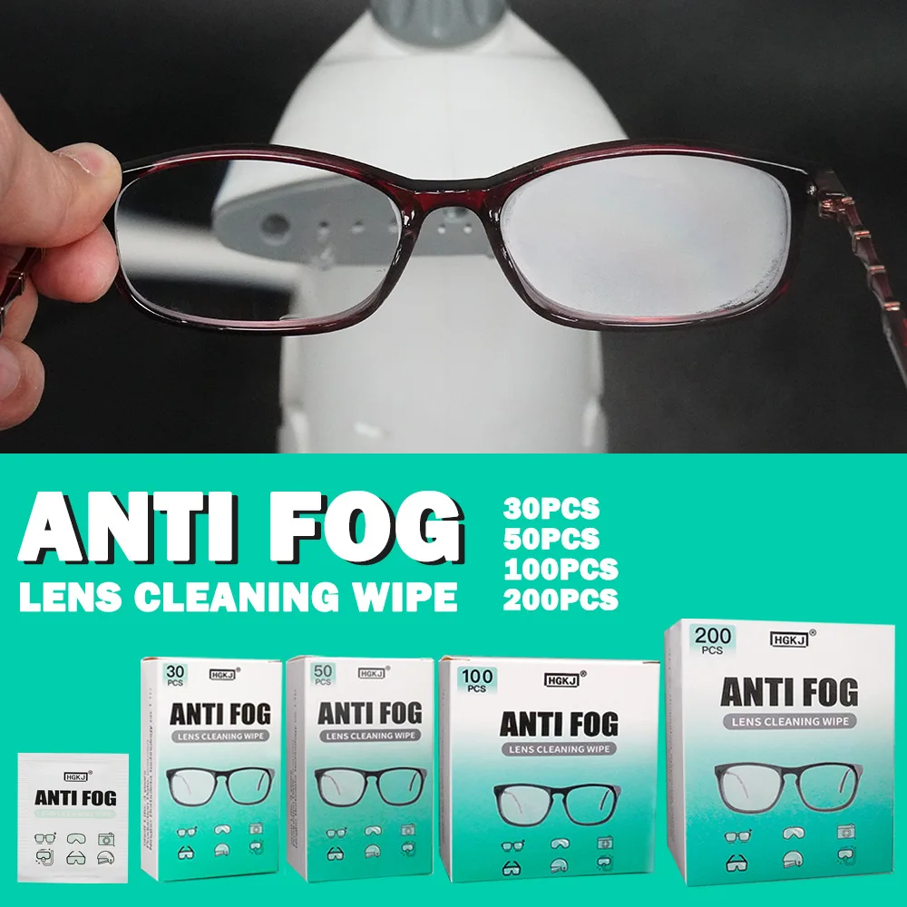 200/100/50/30pcs Reusable Anti-Fog Wipes Glasses Pre-moistened Antifog Lens Cloth Defogger Eyeglass Wipe Prevent Fog