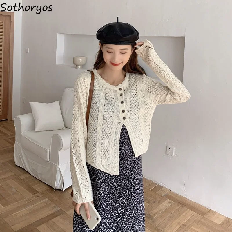 

Cardigans Women Hollow Out Design Asymmetrical Cardigan Spring Slim All-match Fashion Casual New Korean Harajuku Cute Vintage