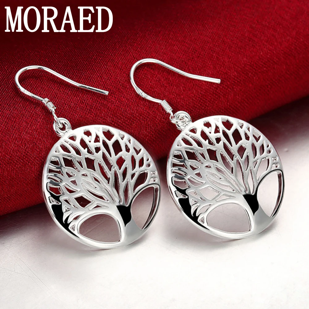 New 925 Sterling Silver Circle Tree Drop Earrings Charm Women Jewelry Fashion Wedding Party Gift