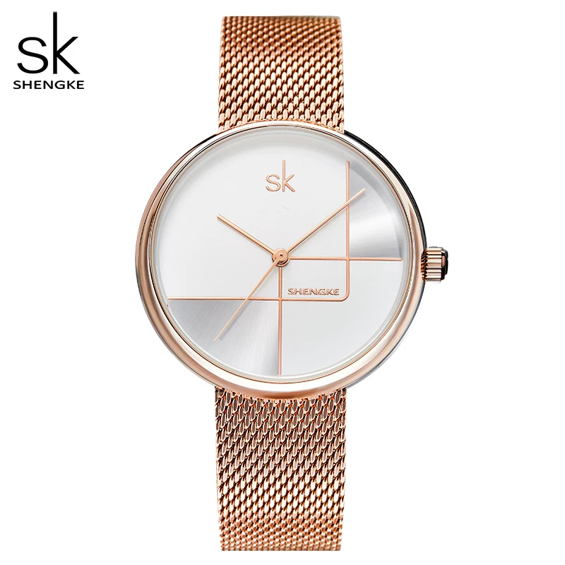 

Shengke Stainless Steel Mesh Strap Japan Quartz Movement Waterproof Women Full Rose Gold Ladies Luxury Watch Dropshipping