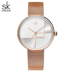 Shengke Edelstahl Mesh-Armband Japan Quarz Bewegung Wasserdichte Frauen Volle Rose Gold Damen Luxus Uhr Dropshipping