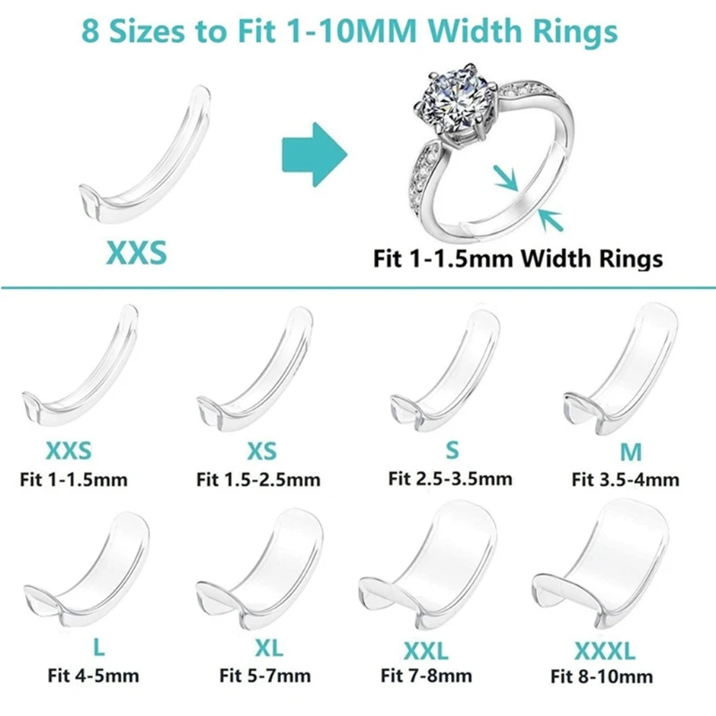 8 Sizes Silicone Invisible Clear Ring Size Adjuster Resizer Loose Rings Reducer Ring Sizer Fit Any Rings Jewelry Tools