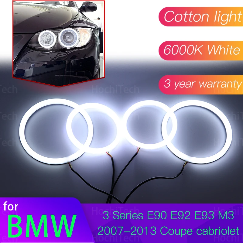 Angel Eyes Kit 6000L Cotton White Ring Light For BMW 3 Series E90 E92 E93 M3 2007-2013 Coupe Cabriolet