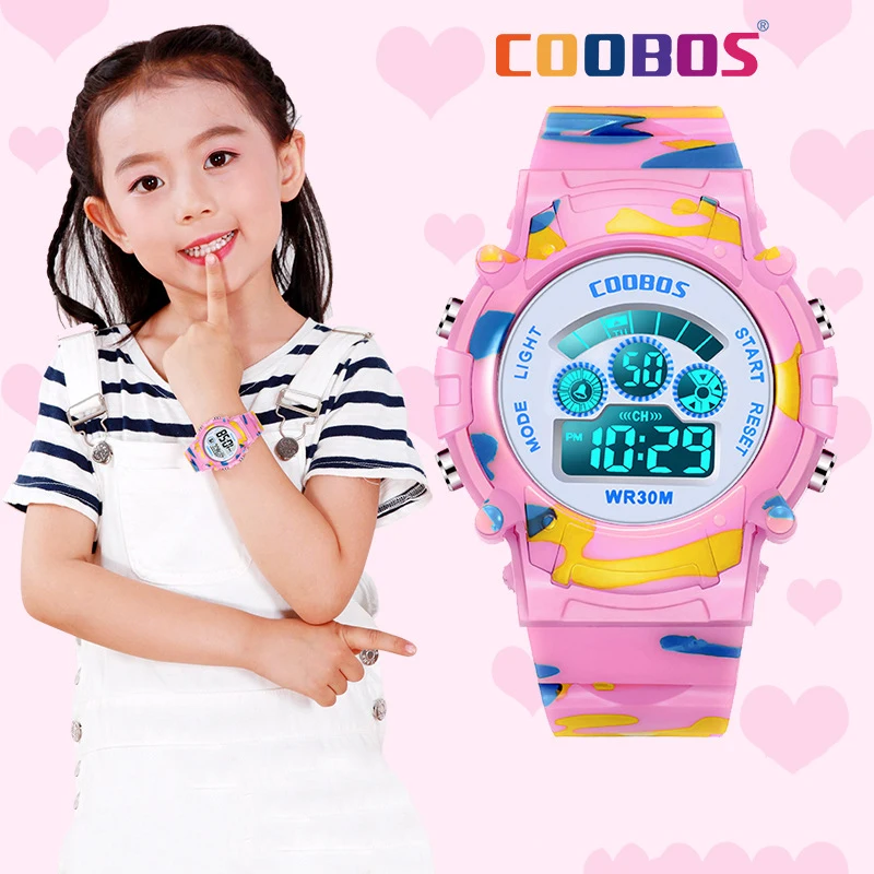 

Pink Camouflage Kids Watch For Girls Sport Waterproof Digital Watches Boy LED Luminous Date Clock Multifunction relogio infantil