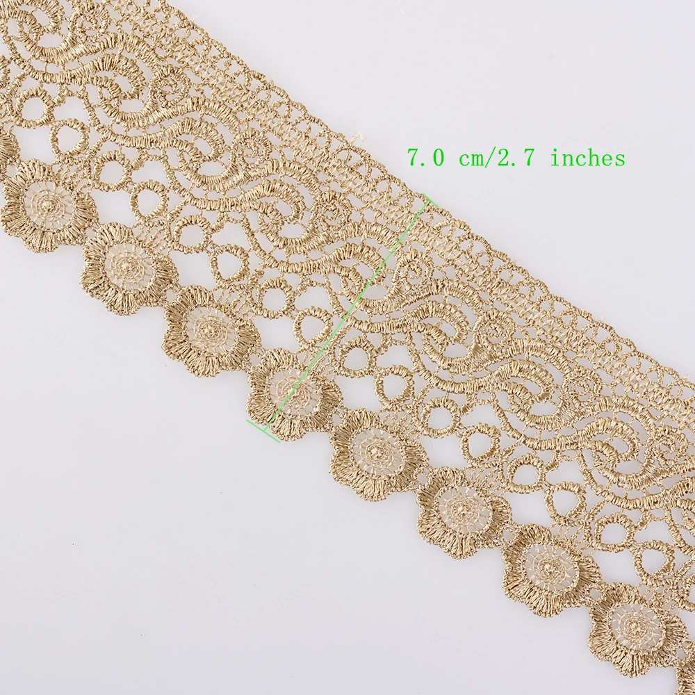 Cusack 2 meters 7 cm Gold Lace Trim Ribbon Tape for Dress Costumes Home Textiles Trimmings Sewing DIY Lace Fabric Off White