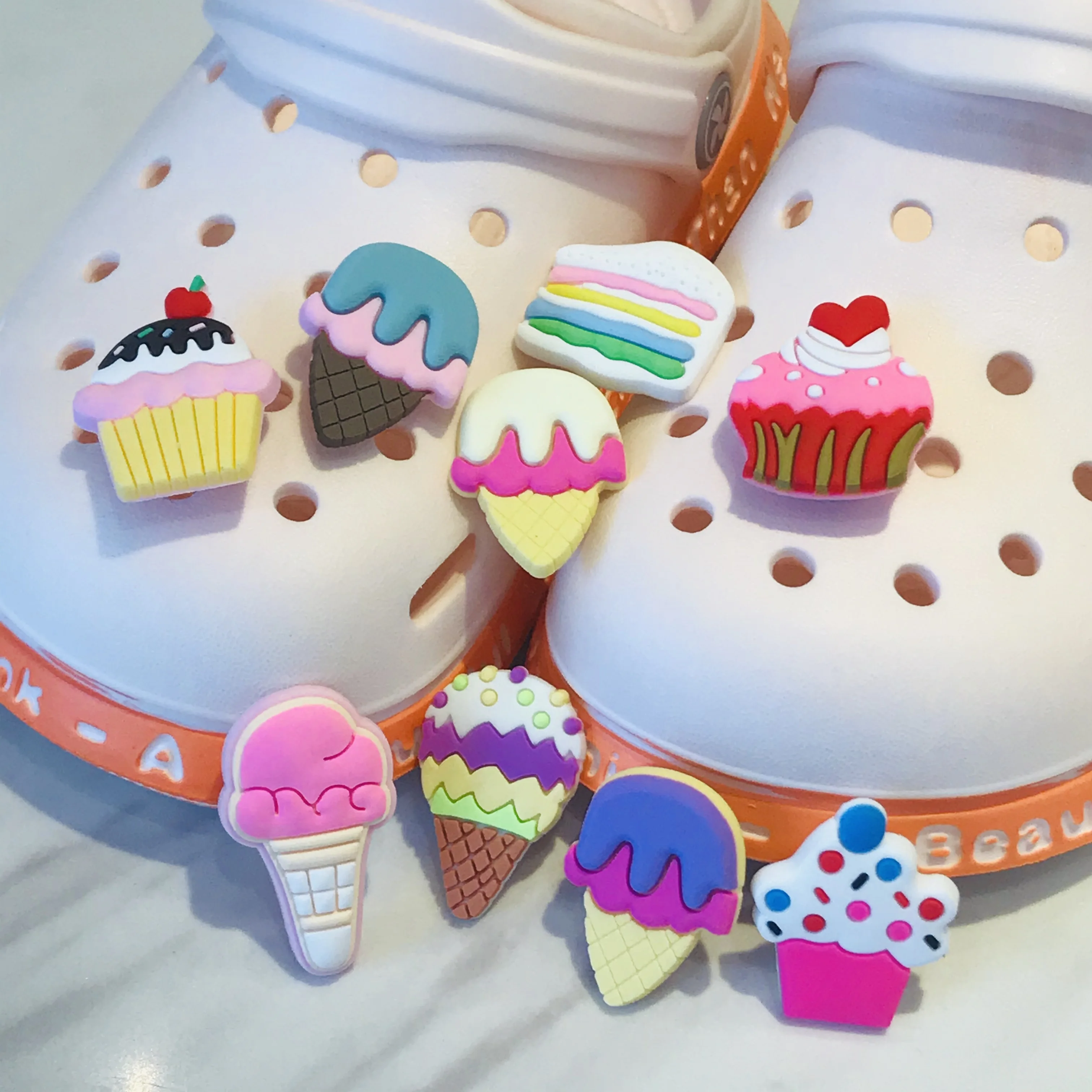 1Pcs Dessert Ice Cream Cake Shape Kid Shoe Accessories PVC Shoes Buckle Fit   Wristband Girl's Party X-mas Gift