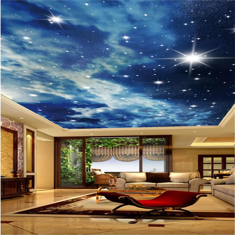 

wellyu Custom large wallpaper starry sky clouds stars ceiling wallpaper 3D living room bedroom KTV bar ceiling wall paper