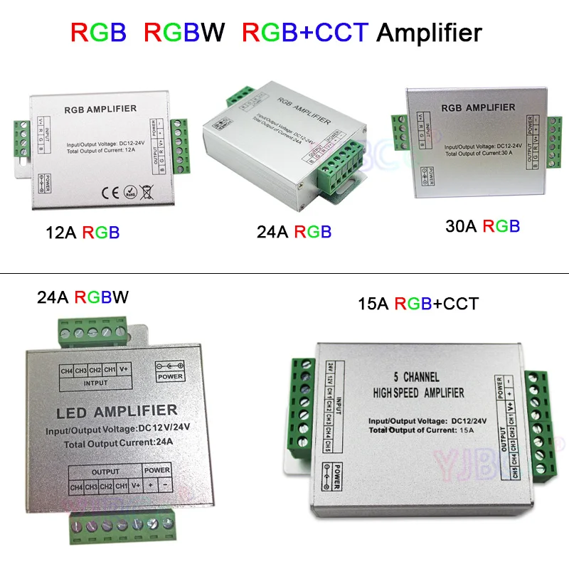 DC12V/24V RGB/RGBW/RGBWW RGB+CCT led Amplifier 12A/15A/24A/30A RGBWC Led Strip Tape Power Repeater controller