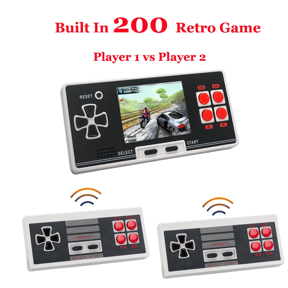 Console di gioco portatile portatile integrata in 8 Bit 200 supporto per videogiochi classico doppio joystick wireless Console retrò da 2.8 pollici
