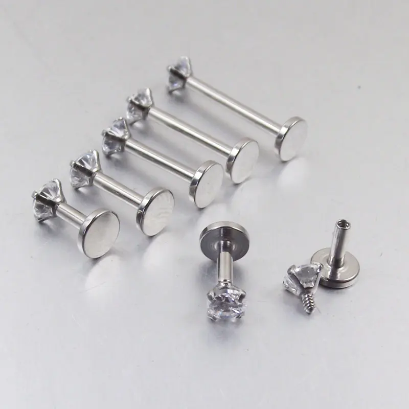 1 Piece 16G 4mm Stainless Steel Internally Threaded Prong Gem Labret Lip piercing Zircon labret ring Tragus Earring Body Jewelry