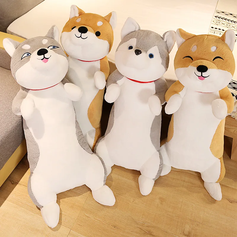 60-100CM Cute Shiba Inu & Husky Dog Plush Toys Cartoon Long Animals Sleep Pillow Office Nap Pillow Gift for Kids Baby Girls