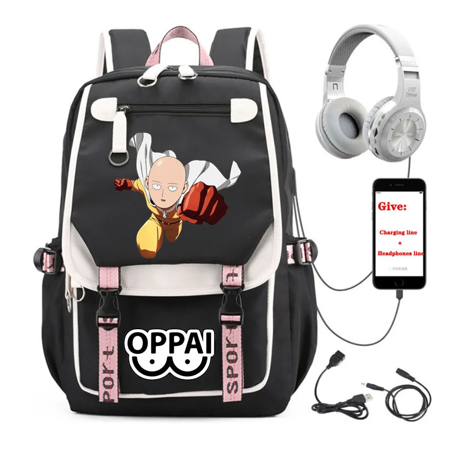 anime One Punch Man backpack student School book Bag Unisex Travel Backpack USB Charging teenagers Laptop packsack