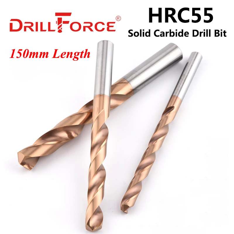 Drillforce-Juego de brocas de carburo sólido OAL HRC55, 3mm-20mm x 150mm, broca en espiral para herramienta de acero inoxidable de aleación dura, 1 ud.