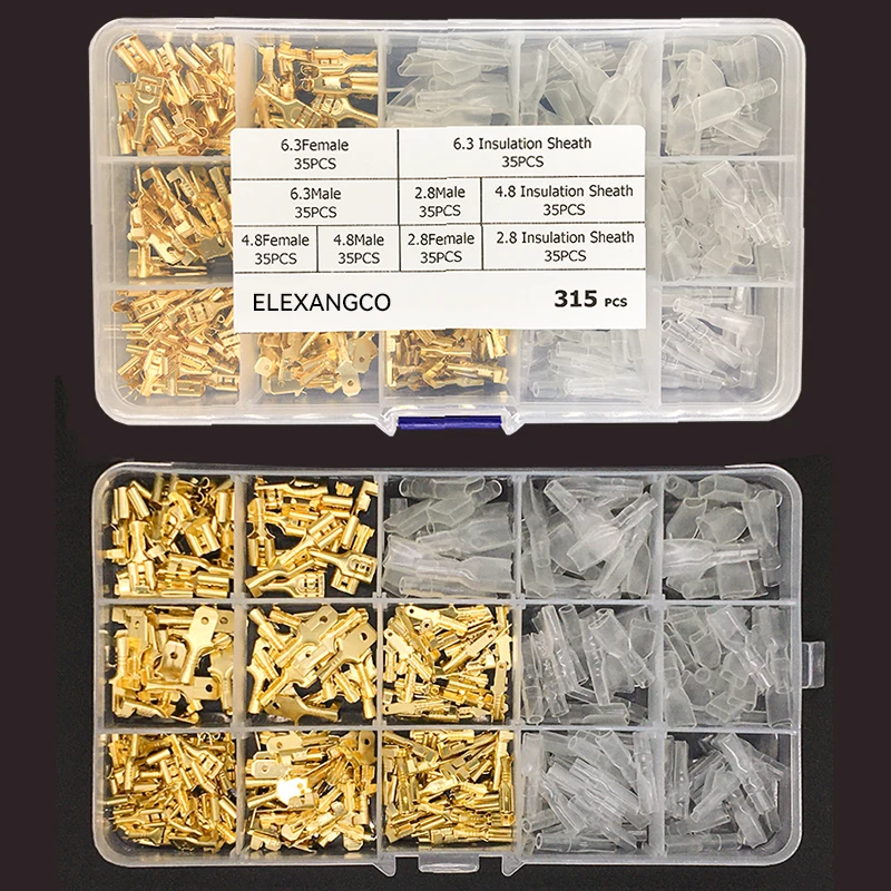 180/300/315 szt. 2,8 mm 4,8 mm 6,3 mm męskie i żeńskie złącze widełkowe i zestaw asortymentowy tulei izolacyjnej do głośnika samochodowego — zdjęcie 5