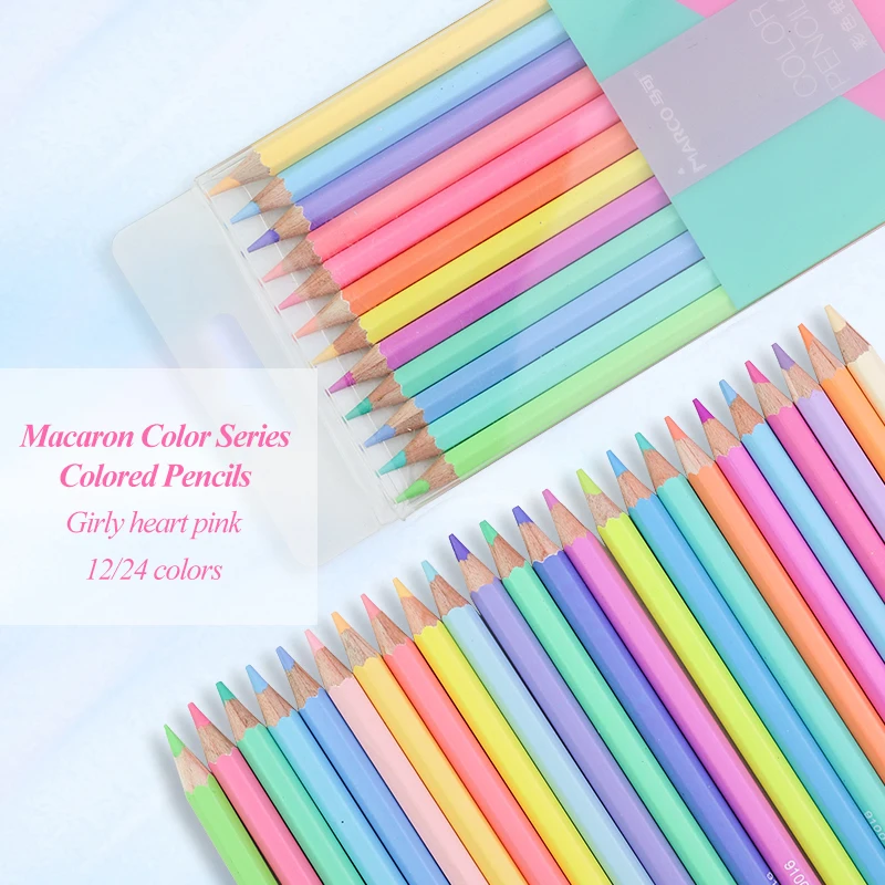 Marco 9100 Macaron Series 12/24 Colors Pencils Painting Pencil Non-toxic Color Pencil for School kids