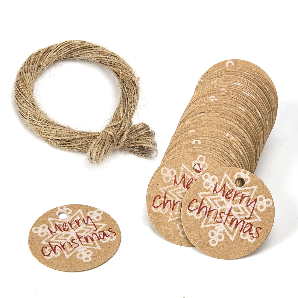 100 pz/set etichette per etichette regalo di natale 20m corda di canapa per negozio e regali in confezione regalo per decorazioni di capodanno/decorazione per la casa di natale