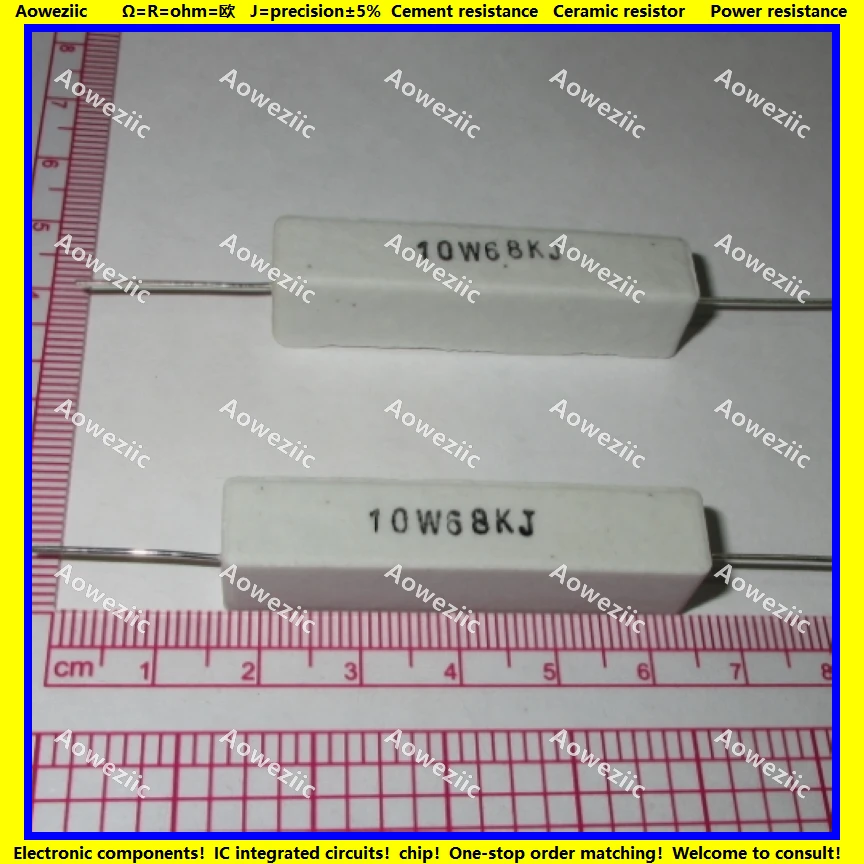 

10Pcs RX27 Horizontal cement resistor 10W 68K ohm 10W68KJ 10W68K 68000 ohm Ceramic Resistance precision 5% Power resistance