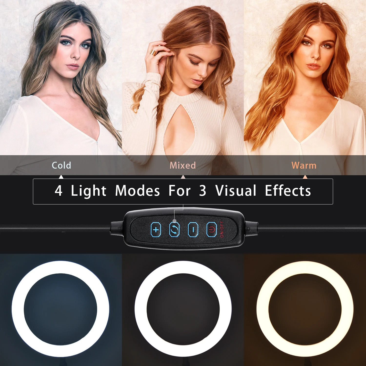 Fusitu-Anillo de luz LED con trípode, accesorio fotográfico de iluminación de 14 pulgadas con Clip para el teléfono móvil, perfecto para selfis y vídeos de Youtube