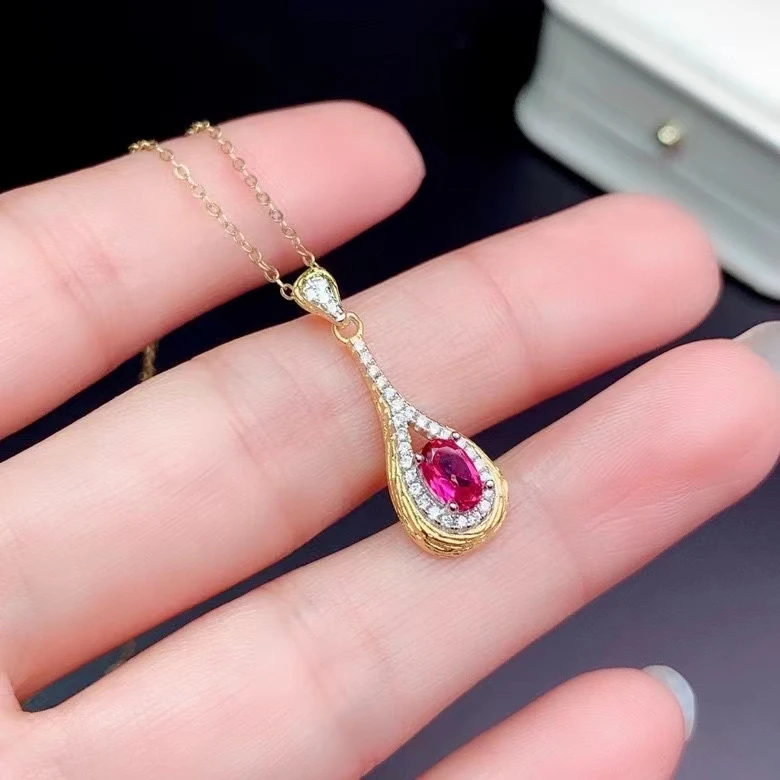 KJJEAXCMY fine jewelry 925 sterling silver inlaid Natural pink topaz Women's classic elegant gem pendant necklace Christmas gift