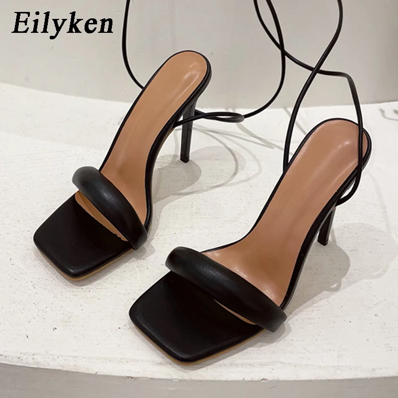 Eilyken Ankle Strap Green Women\'s High Heels Sandals Square Toe Female Party Shoes Sandalias De Mujer